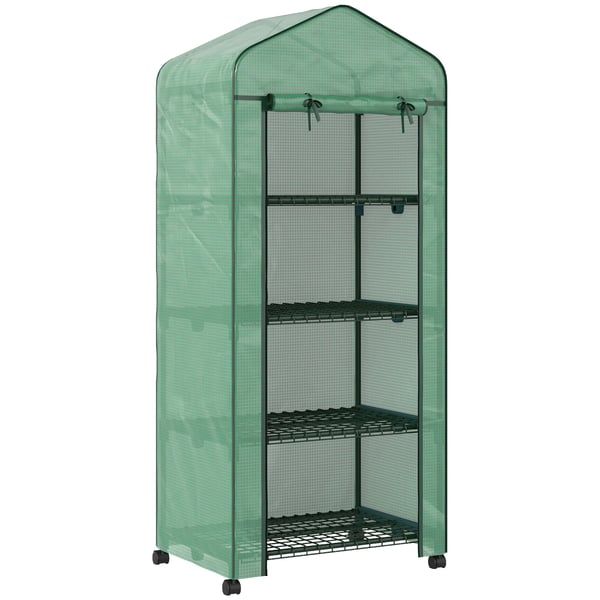 Outsunny Foliev(x73)ksthus med 4 hylder - Gr(x75)n st(x73)lstel, 69x50x165 cm