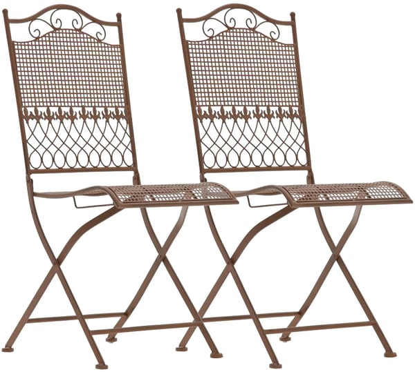 Set med 2 Kiran Antikbruna Trädgårdsstolar i Metall, Hopfällbara, Jugenddesign, 50x41x91 cm