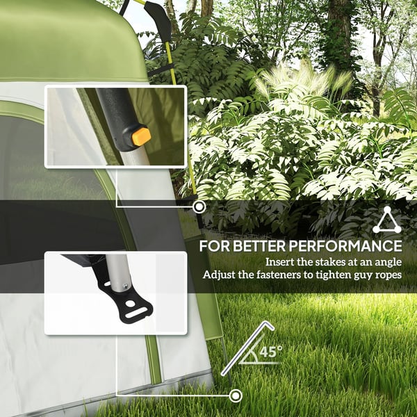 Outsunny campingtelt til 5 personer, automatisk pop-up, vejrbestandigt polyester, vinduer, militærgrøn+grå, 240x240x199cm