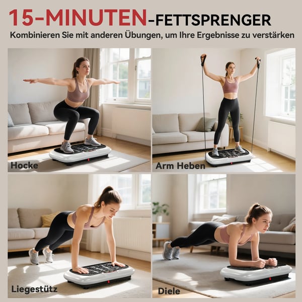HOMCOM Vibrationsplade med Træningselastikker - Helkropstræning, 99 Intensitetstrin, Max 120 kg, Hvid/Sort