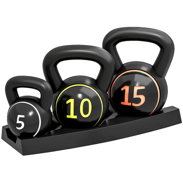 HOMCOM Kettlebell Set: 2,2 kg, 4,5 kg, 6,8 kg Vikt set, 3 delar, Svart, Plast