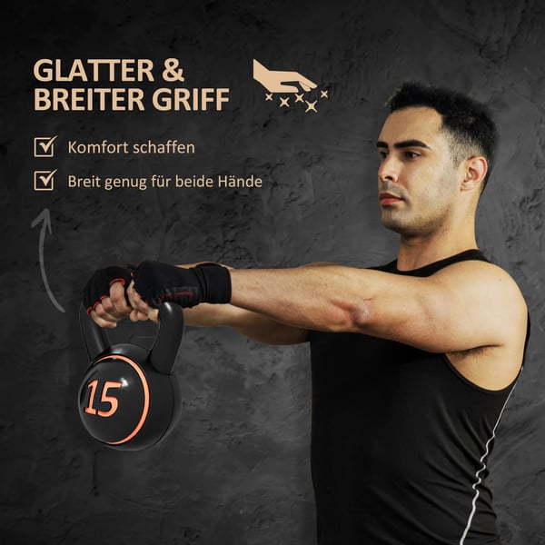 HOMCOM Kettlebell Sæt, 3 stk. 2,2 kg, 4,5 kg, 6,8 kg, Træningsvægte, Sort Plastik