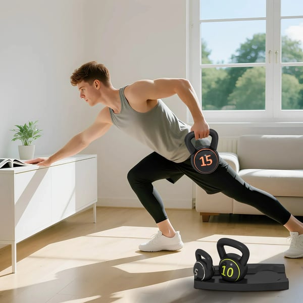 HOMCOM Kettlebell Sæt, 3 stk. 2,2 kg, 4,5 kg, 6,8 kg, Træningsvægte, Sort Plastik