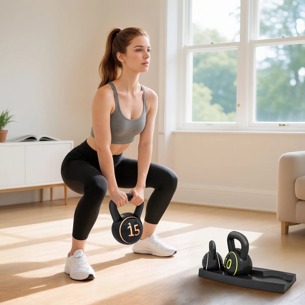 HOMCOM Kettlebell Sæt, 3 stk. 2,2 kg, 4,5 kg, 6,8 kg, Træningsvægte, Sort Plastik