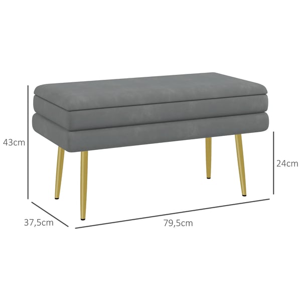 HOMCOM Polstret Opbevaringsbænk i Mørkegrå Polyester - 79,5x37,5x43cm