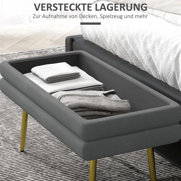 HOMCOM Polstret Opbevaringsbænk i Mørkegrå Polyester - 79,5x37,5x43cm