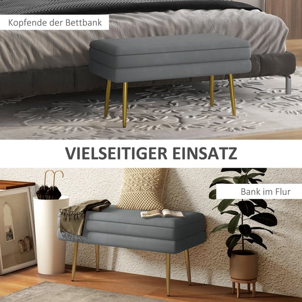HOMCOM Polstret Opbevaringsbænk i Mørkegrå Polyester - 79,5x37,5x43cm