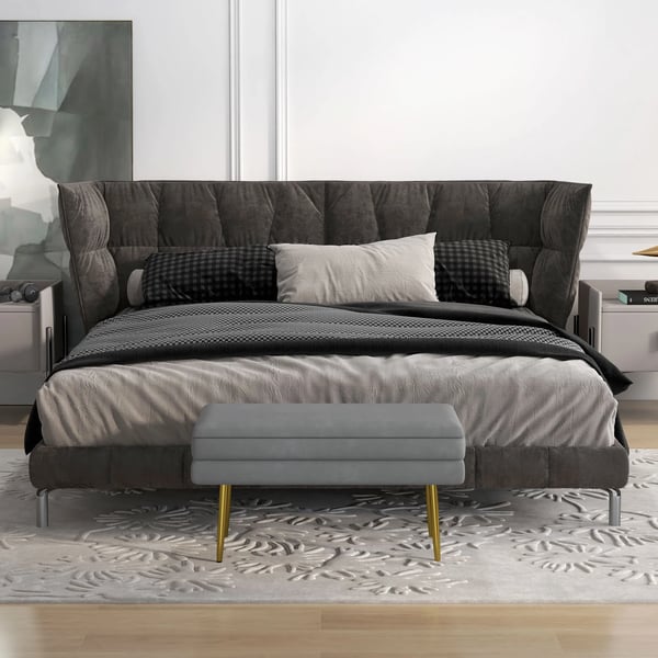 HOMCOM Polstret Opbevaringsbænk i Mørkegrå Polyester - 79,5x37,5x43cm