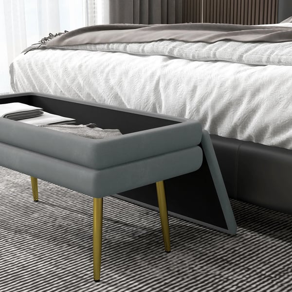 HOMCOM Polstret Opbevaringsbænk i Mørkegrå Polyester - 79,5x37,5x43cm