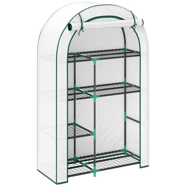Outsunny drivhus hvid stål plast 100x45x160 cm 4 niveauer lynlåsdør