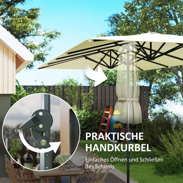 Outsunny Dobbeltparasol UV50+ 451 x 264 cm, Cremefarvet, Polyester, Haveskærm med håndsving