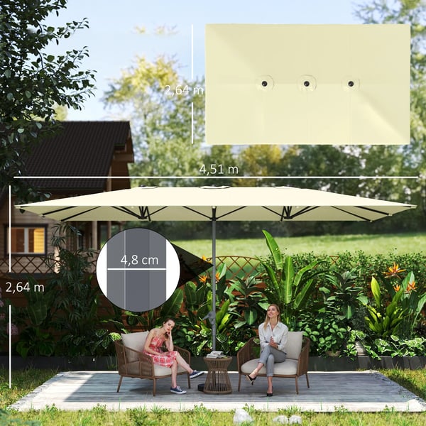 Outsunny Dobbeltparasol UV50+ 451 x 264 cm, Cremefarvet, Polyester, Haveskærm med håndsving