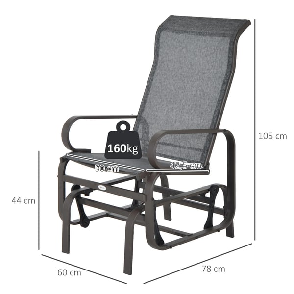 Outsunny gyngestol til haven, afslapningsstol, havestol, gyngestol i metal til have, terrasse og balkon, texteline, 60x75x104cm