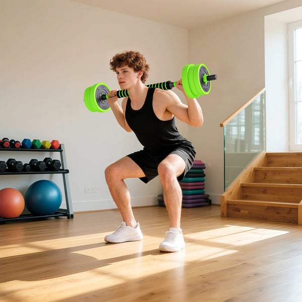 SPORTNOW 4-i-1 Vægtætsæt 20 kg – Justerbar Håndvægt & Vægtstang, Kettlebell, Armbøjninger – Grøn Plastik
