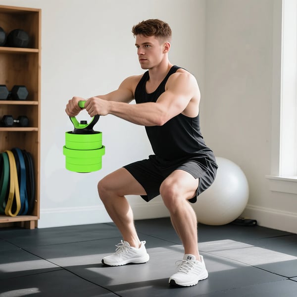 SPORTNOW 4-i-1 Vægtætsæt 20 kg – Justerbar Håndvægt & Vægtstang, Kettlebell, Armbøjninger – Grøn Plastik