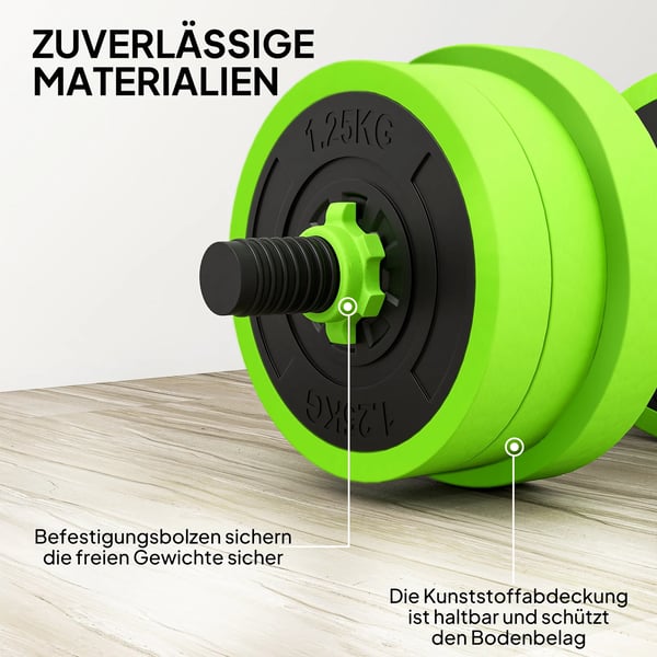 SPORTNOW 4-i-1 Vægtætsæt 20 kg – Justerbar Håndvægt & Vægtstang, Kettlebell, Armbøjninger – Grøn Plastik