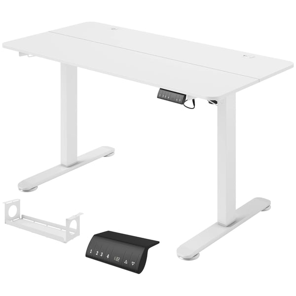 Vinsetto Højdejusterbart skrivebord 140x70cm elektrisk computerbord med 4 hukommelsesindstillinger, ergonomisk sidde-stå-skrivebord, krog, antikollision, hvid