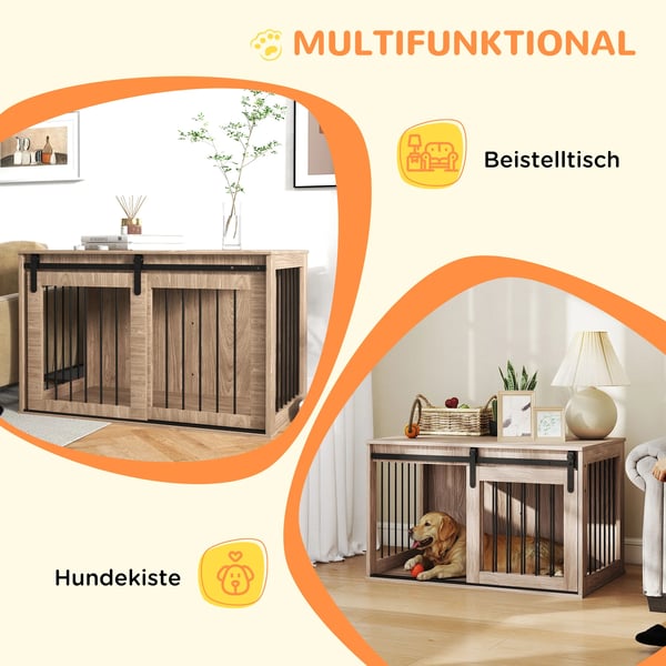 PawHut hundebur, hundekasse med skydedør, indendørs hundehus med trælook, lås, til store hunde op til 30 kg, 98 x 58 x 67 cm, valnød