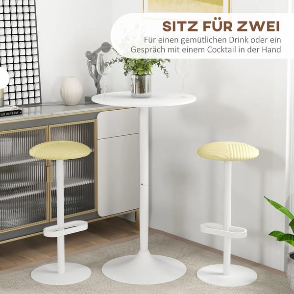 HOMCOM barbord ståbord spisebord rundt barbord, køkkenbord til stue, spisestue, stål, hvid, Ø60 x 102 cm