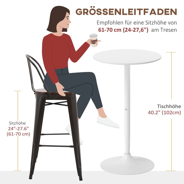 HOMCOM barbord ståbord spisebord rundt barbord, køkkenbord til stue, spisestue, stål, hvid, Ø60 x 102 cm