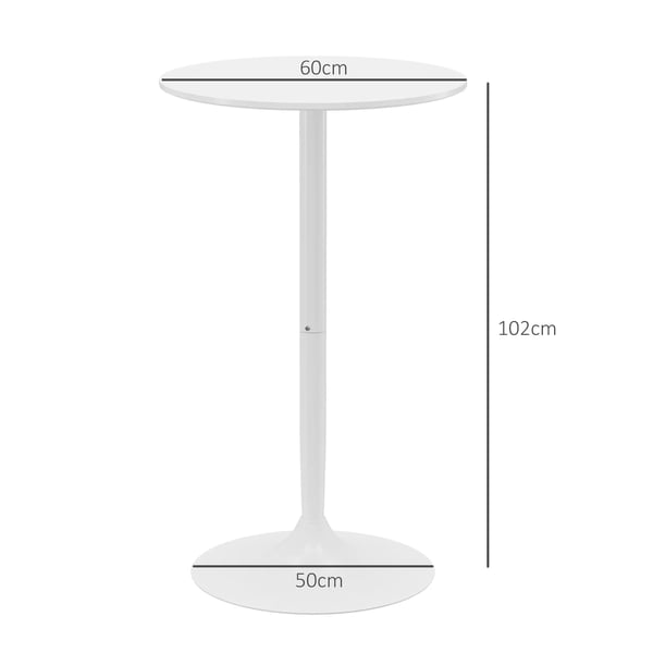 HOMCOM barbord ståbord spisebord rundt barbord, køkkenbord til stue, spisestue, stål, hvid, Ø60 x 102 cm