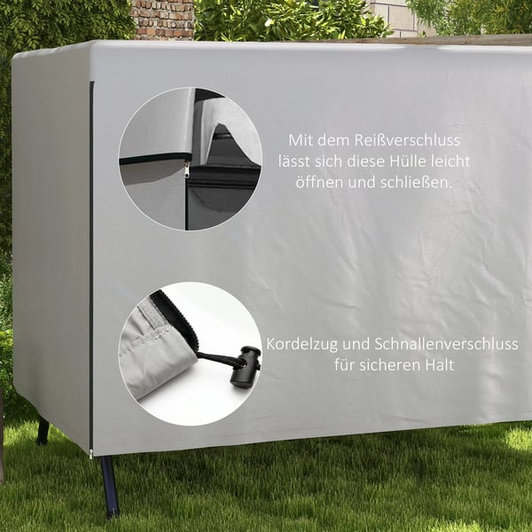 Outsunny afdækningscover til havemøbler, beskyttelsesovertræk til havestole, vandtæt, UV-beskyttelse, ekstra fastgørelse, rektangulært, PE, grå, 215 x 155 x 150 cm