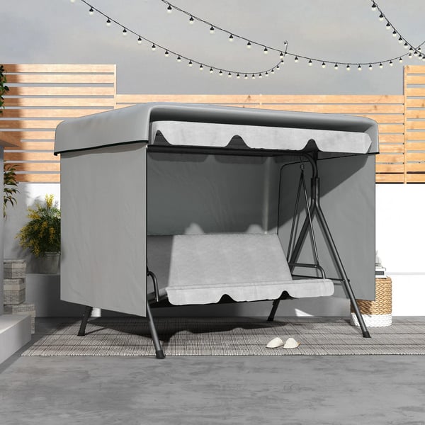 Outsunny afdækningscover til havemøbler, beskyttelsesovertræk til havestole, vandtæt, UV-beskyttelse, ekstra fastgørelse, rektangulært, PE, grå, 215 x 155 x 150 cm