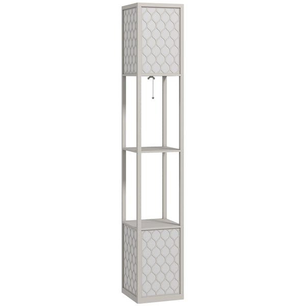 HOMCOM Standerlampe med 2 hylder, Lysegrå, 26x26x156 cm