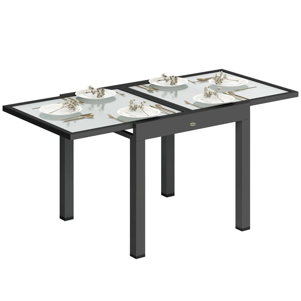 Outsunny udtræksbord til haven, stor størrelse, mål: 160L x 80B x 75H cm, aluminium, mørkegrå, bordplade af hærdet glas, gennemsigtig