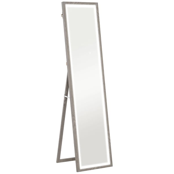 HOMCOM Helkroppsspegel 40x160cm med LED, 3 ljusfärger, grå - Härdat glas/MDF