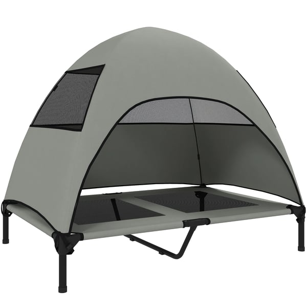 PawHut Upph`jd Hunds`ng med Tak f`r Utomhusbruk, Kylande Mesh N`t, Ljusgra, 106x76x99cm