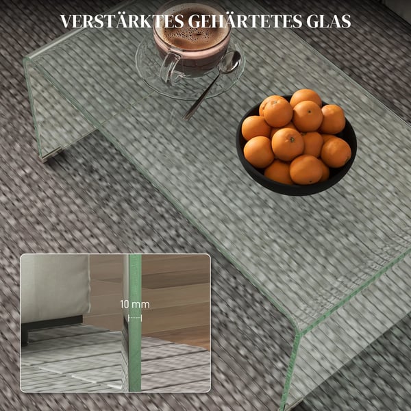 HOMCOM Stabilt sofabord i glas, design i ét stykke, enkelt og moderne, 80 x 45 x 35 cm, gennemsigtig