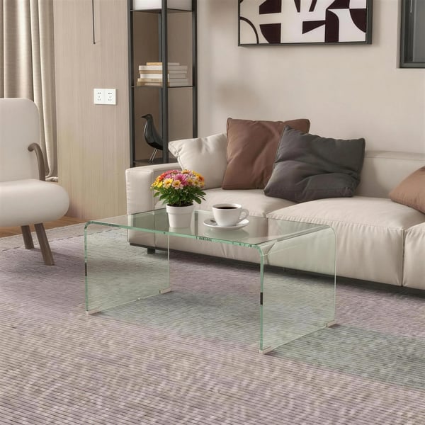 HOMCOM Stabilt sofabord i glas, design i ét stykke, enkelt og moderne, 80 x 45 x 35 cm, gennemsigtig