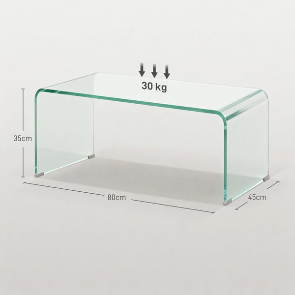 HOMCOM Stabilt sofabord i glas, design i ét stykke, enkelt og moderne, 80 x 45 x 35 cm, gennemsigtig