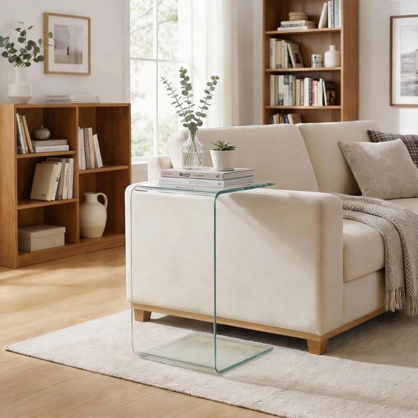 HOMCOM Stabilt sofabord i glas, design i ét stykke, enkelt og moderne, 80 x 45 x 35 cm, gennemsigtig