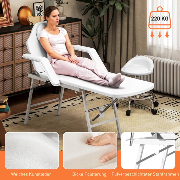 HOMCOM Massagebriks, Justerbar, Foldbar, Kunstlæder/Skum, Hvid, Max 220kg