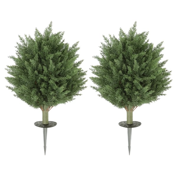 Sæt med 2 kunstige planter, UV-bestandig kunstig cypresplante med 387 blade og jordspyd, Ø40 x 60H cm, Grøn