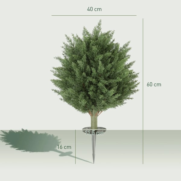 Sæt med 2 kunstige planter, UV-bestandig kunstig cypresplante med 387 blade og jordspyd, Ø40 x 60H cm, Grøn