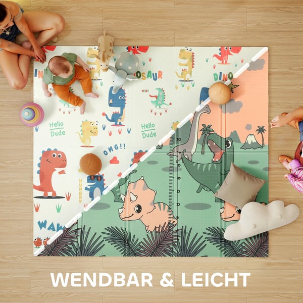 AIYAPLAY Babylegemåtte 196x176x1,5cm, Foldbar, Vendbar, XPE Skum, Flerfarvet
