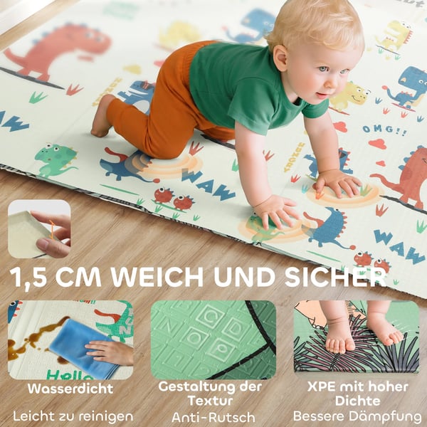 AIYAPLAY Babylegemåtte 196x176x1,5cm, Foldbar, Vendbar, XPE Skum, Flerfarvet