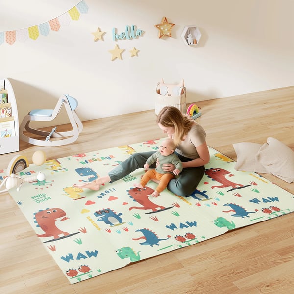 AIYAPLAY Babylegemåtte 196x176x1,5cm, Foldbar, Vendbar, XPE Skum, Flerfarvet