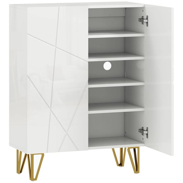 HOMCOM skoskåp med 2 dörrar, skohylla, skoförvaring med 3 justerbara hyllplan 72 x 31,5 x 95 cm, vit