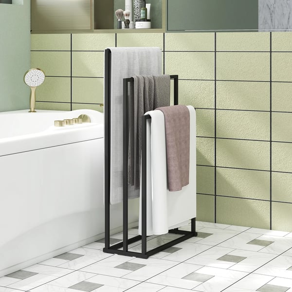 HOMCOM Stående Håndklædeholder af Sort Stål med 3 Stænger - 45x21,5x85 cm