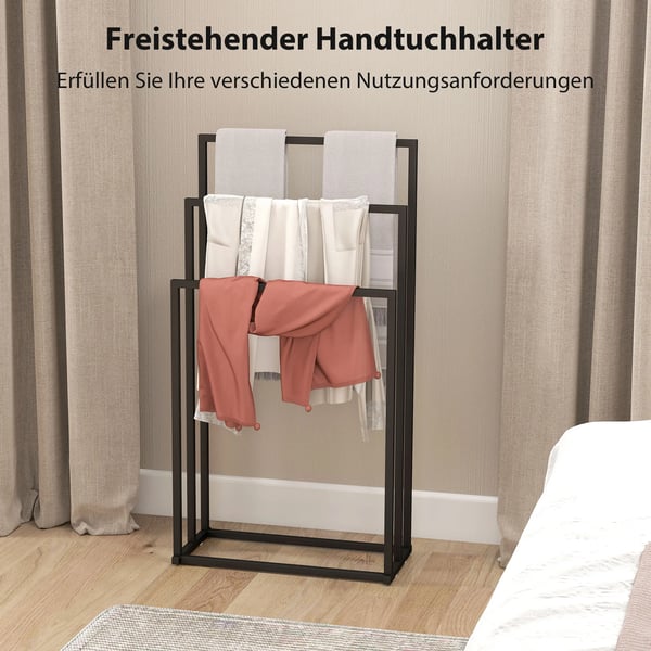 HOMCOM Stående Håndklædeholder af Sort Stål med 3 Stænger - 45x21,5x85 cm
