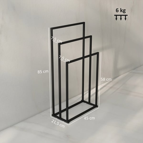 HOMCOM Stående Håndklædeholder af Sort Stål med 3 Stænger - 45x21,5x85 cm