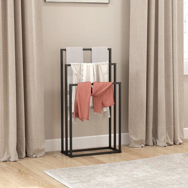HOMCOM Stående Håndklædeholder af Sort Stål med 3 Stænger - 45x21,5x85 cm