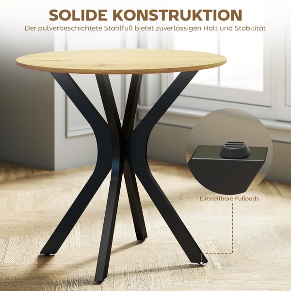 HOMCOM spisebord køkkenbord rundt bord, moderne design, 78 cm x 78 cm x 75 cm, naturtræ