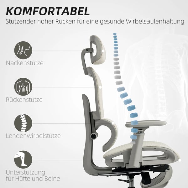 Ergonomisk Kontorstol - Beige Polyester Netstof, Justerbar med Hjul og Lændestøtte