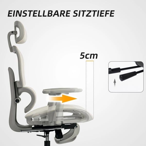 Ergonomisk Kontorstol - Beige Polyester Netstof, Justerbar med Hjul og Lændestøtte