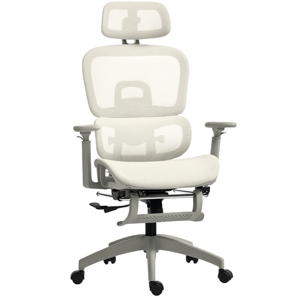 Ergonomisk Kontorstol - Beige Polyester Netstof, Justerbar med Hjul og Lændestøtte